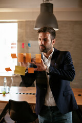 Businessman in conference room. Young businessman in suit making a business plan.