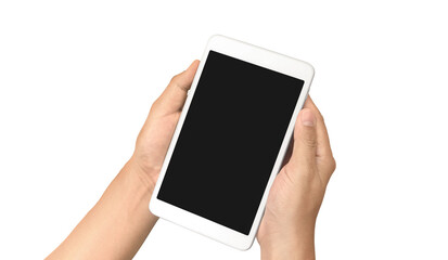 Hands holding tablet touch computer gadget