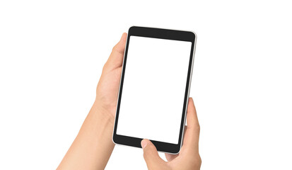 Hands holding tablet touch computer gadget