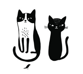 cats  black emotion doodle love print