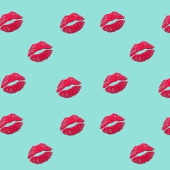 Coloured Pattern red lips on blue background