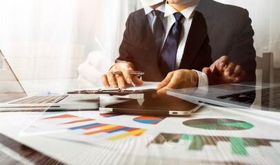 Searching Browsing Internet Data Information with blank search bar.businessman working with smart...