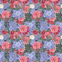 Gordijnen Watercolor floral seamless pattern. Hand painted flowers, greeting card template or wrapping paper © lolya1988