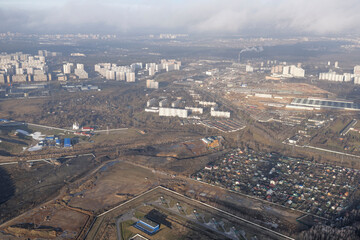 View of the Moscow from under the wing of an aircraft