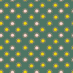 Green seamless pattern with color flowers