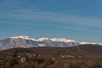 Molise, Mainarde. Winter panorama. The Mainarde mountain range extends along the border between...