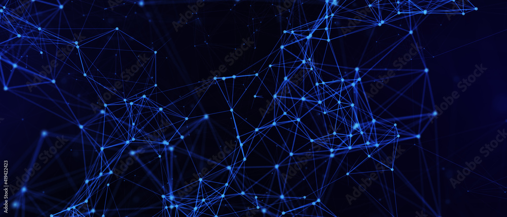 Poster Abstract futuristic - technology with polygonal shapes on dark blue background. Design digital technology concept. 3d illustration.