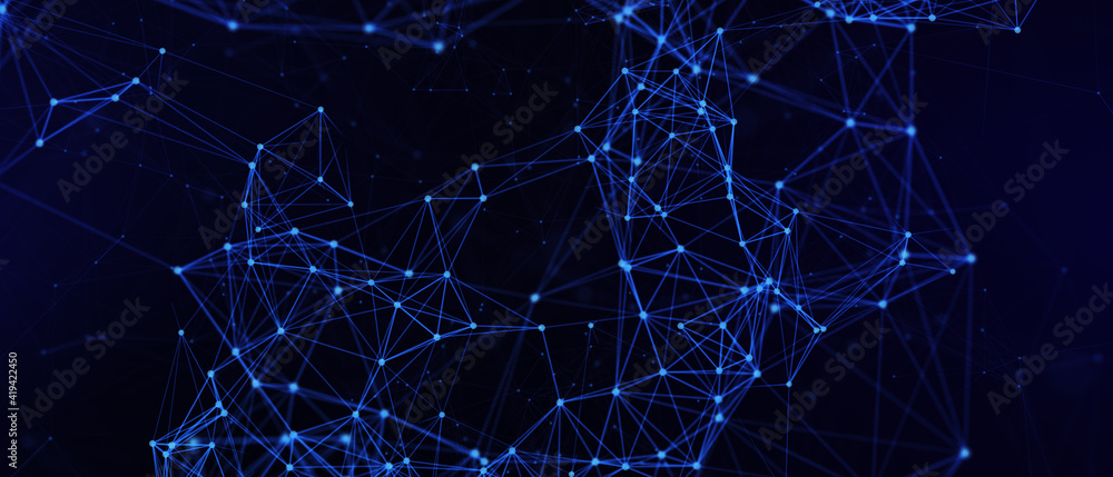 Poster abstract futuristic - technology with polygonal shapes on dark blue background. design digital techn
