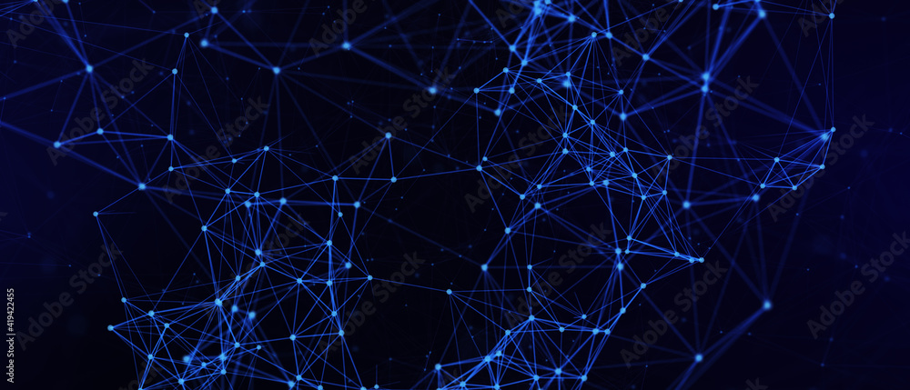 Poster abstract futuristic - technology with polygonal shapes on dark blue background. design digital techn