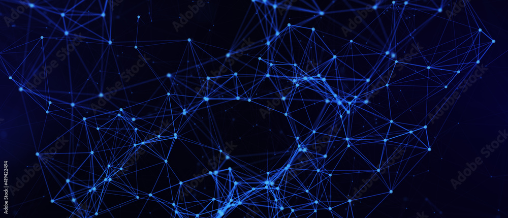 Poster abstract futuristic - technology with polygonal shapes on dark blue background. design digital techn