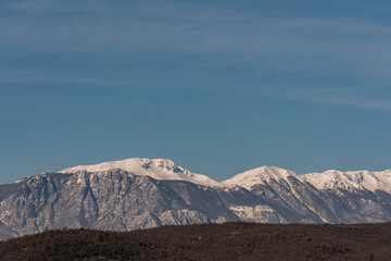 Molise, Mainarde. Winter panorama. The Mainarde mountain range extends along the border between...