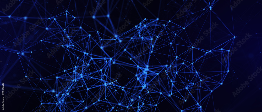Poster abstract futuristic - technology with polygonal shapes on dark blue background. design digital techn