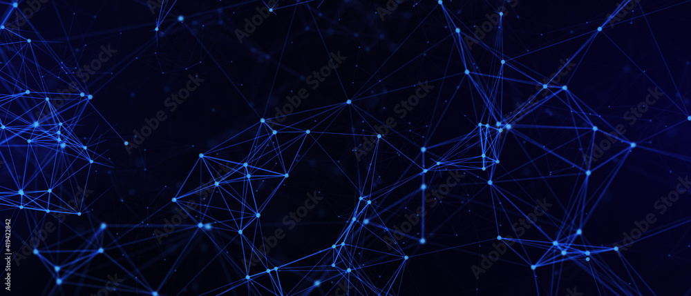 Poster Abstract futuristic - technology with polygonal shapes on dark blue background. Design digital technology concept. 3d illustration.