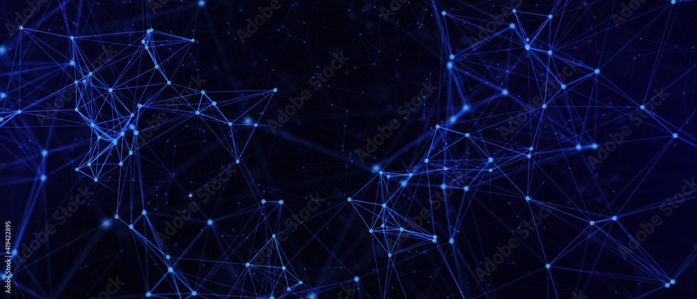 Poster Abstract futuristic - technology with polygonal shapes on dark blue background. Design digital technology concept. 3d illustration.