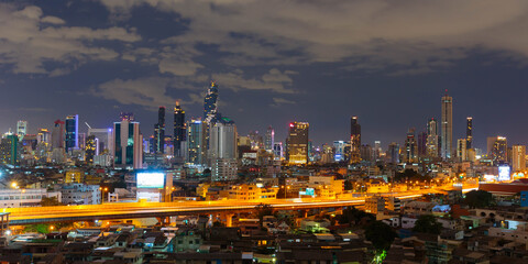 Fototapeta na wymiar Panorama view of Bangkok City with expressway at night