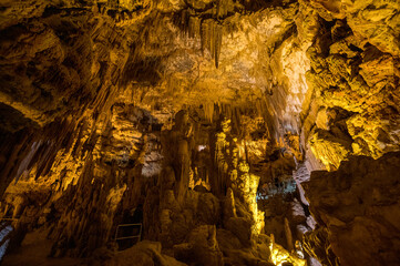 cave of Grotta Bianca in Grotte di Castellana full of stalactites and stalagmites in Puglia