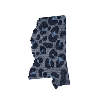 recommend clip art: Political divisions of the US. Modern patriotic clip art. Classic denim patchwork element with leopard skin print. State Mississippi