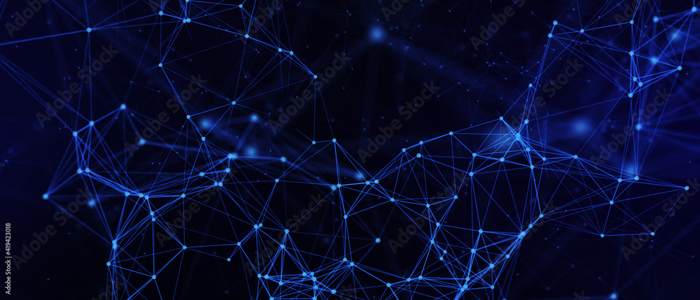 Poster abstract futuristic - technology with polygonal shapes on dark blue background. design digital techn