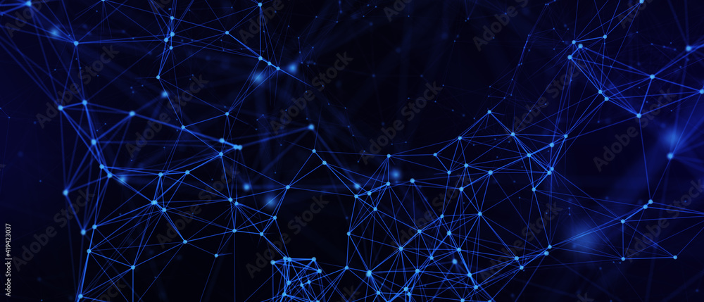 Poster abstract futuristic - technology with polygonal shapes on dark blue background. design digital techn