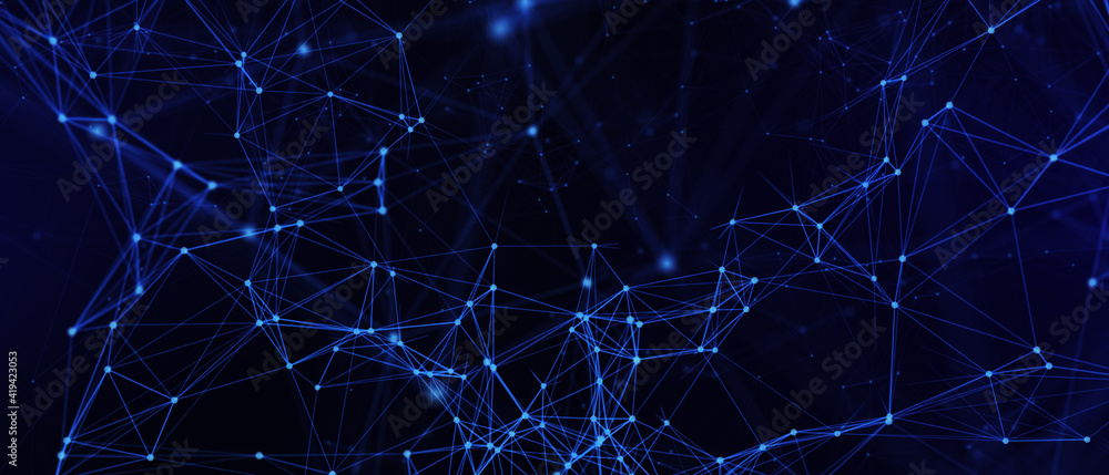 Poster abstract futuristic - technology with polygonal shapes on dark blue background. design digital techn