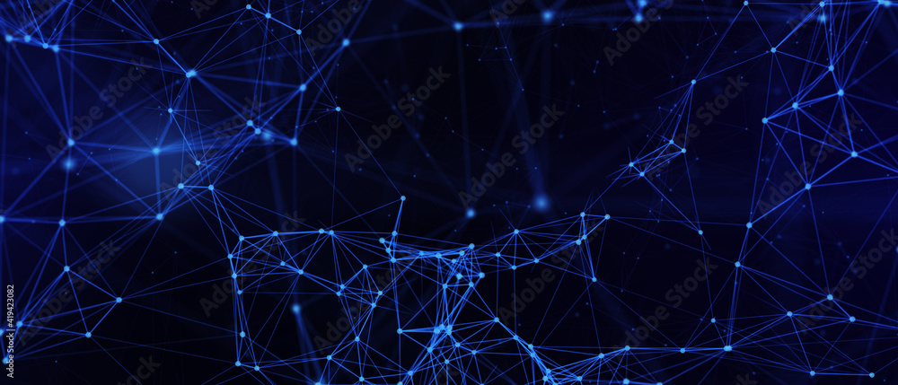 Poster abstract futuristic - technology with polygonal shapes on dark blue background. design digital techn