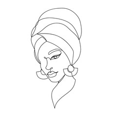 Afro American woman in a modern one line style.