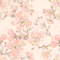  Abstract floral seamless pattern drawn blooming spring branch
