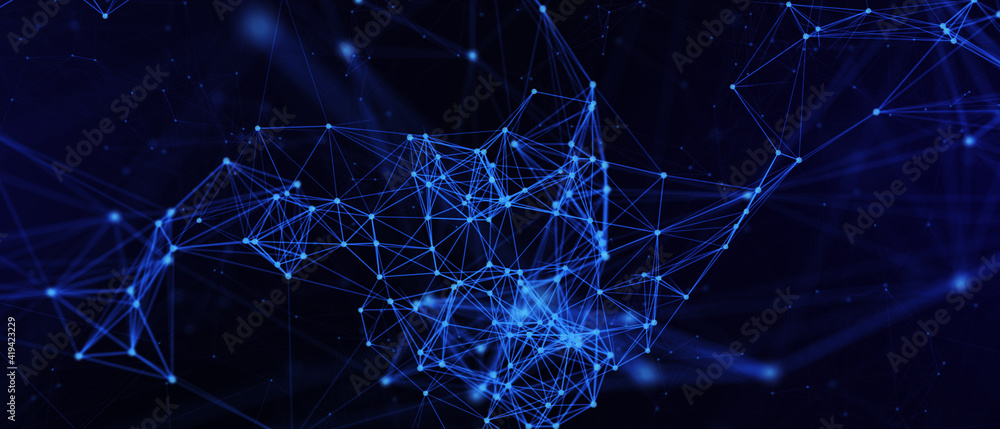 Poster abstract futuristic - technology with polygonal shapes on dark blue background. design digital techn