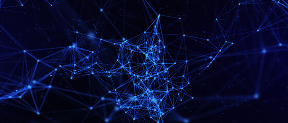 Abstract futuristic - technology with polygonal shapes on dark blue background. Design digital technology concept. 3d illustration.