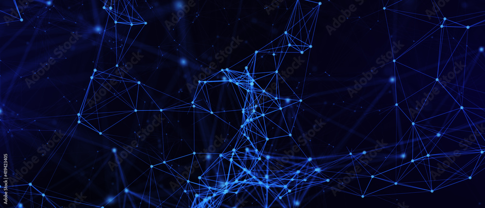 Poster abstract futuristic - technology with polygonal shapes on dark blue background. design digital techn