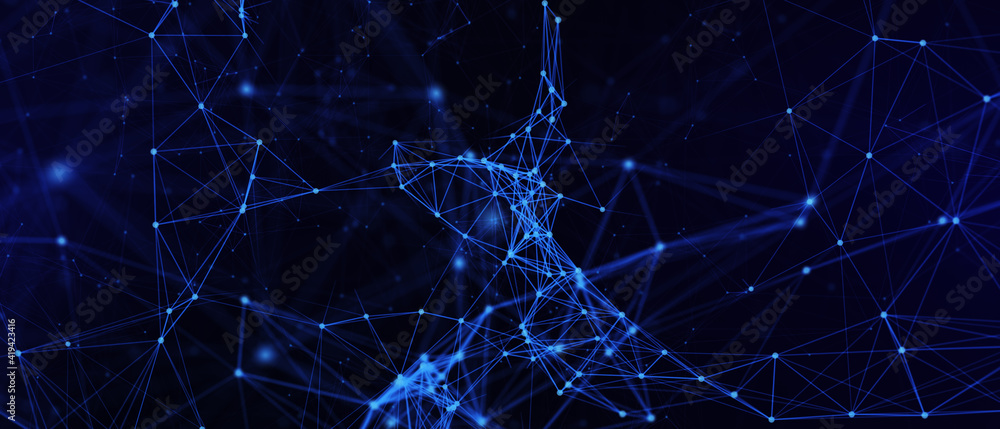Aufkleber Abstract futuristic - technology with polygonal shapes on dark blue background. Design digital technology concept. 3d illustration.