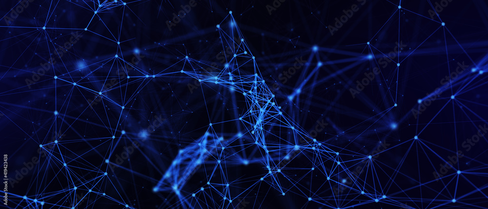 Poster abstract futuristic - technology with polygonal shapes on dark blue background. design digital techn