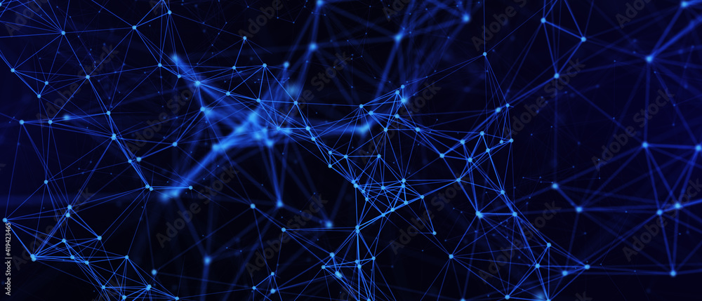 Poster abstract futuristic - technology with polygonal shapes on dark blue background. design digital techn