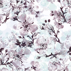  Abstract floral seamless pattern drawn blooming spring branch