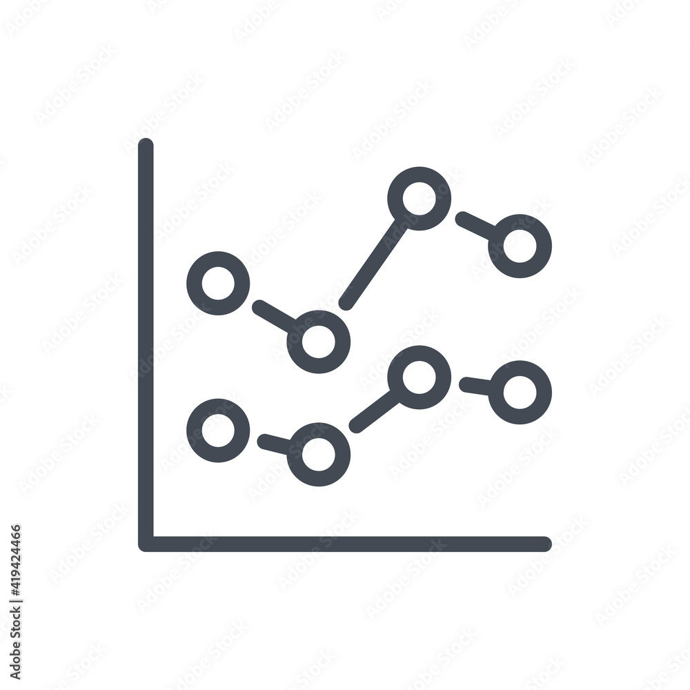 Poster dotted chart line icon. graph with dots vector outline sign.