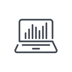 Seo and Online statistics graph line icon. Laptop with analytics chart vector outline sign.