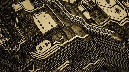 three-dimensional dark digital background. stylized circuit board abstraction. 3d render illustration