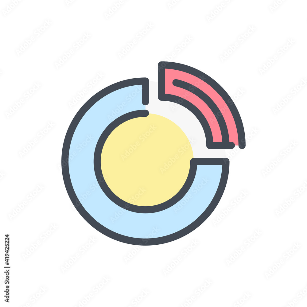 Poster circle data and diagram color line icon. pie chart with important part vector outline colorful sign.
