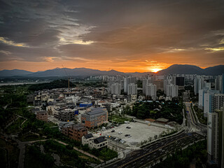 sunset over the city