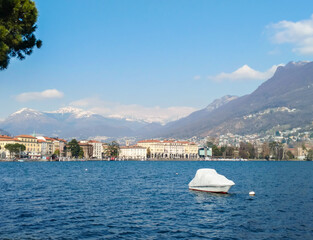 View of Lugano city and lake Lugano, Canton of Ticino, Switzerland