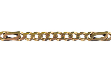 Golden chain isolated on the white background with clipping path. Old gold chain isolated over white.