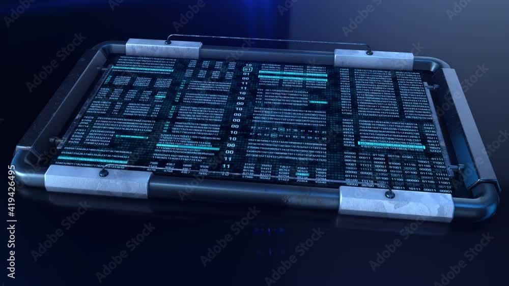 Aufkleber Digital Decimal Number Futuristic Screen Perspective Rotating View Data Flowing. HUD Digit Sampling Concept 3D Rendering for Background, Scifi Motion