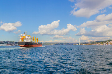 Dry cargo ship in Bosporus Strait, Istanbul, Turkey