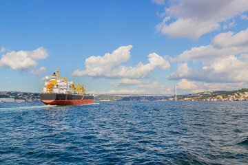 Fototapeta premium Dry cargo ship in Bosporus Strait, Istanbul, Turkey