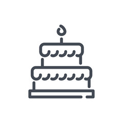 Birthday cake with candle line icon. Wedding party cake vector outline sign.