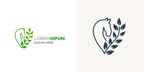 Horse and leaf logo design vector template. Horse vector for t-shirt design 
