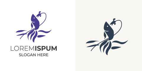 Hunting Fish logo design vector template. Hunting fish for t-shirt 