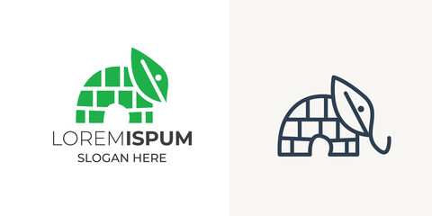Building and leaf, elephant combination logo design vector template. Elephant logo
