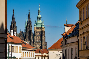 Fototapeta na wymiar Prague Castle with st. Vitus Cathedral - view from the west side, Czech Republic, Europe