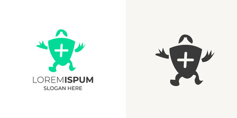 Medical plus and turtle Logo design vector template
